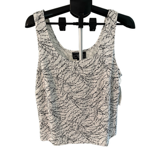 NWT ALEX EVENINGS WHITE TANK TOP WITH BLACK AND SILVER SPARKLE DESIGN
